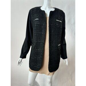 Chicos Open-Front Black Tweed Jacket Sz 2